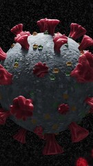 Poster - Animation of covid 19 cell and dna strand spinning over black background