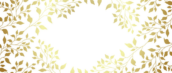 Wall Mural - Luxury frame with gold leaves. Border with silhouettes of winding branches. Abstract floral background. Vector illustration