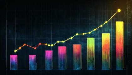 Poster - Vibrant Data Visualization with Gradient Bar Graph and Bright Overlaying Line Chart on Dark Canvas