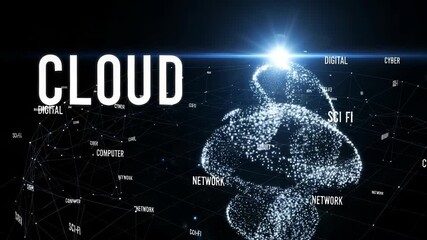 Poster - Abstract digital cloud network with glowing particles and data connections