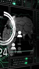 Poster - Animation of profile icons with countdown, circle over rotating globe against black background