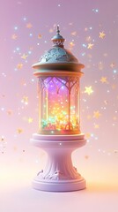 Poster - A stunning magical lantern radiates vibrant colors, surrounded by a flurry of sparkling stars. Perfect for themes of fantasy, celebration, and aesthetics.
