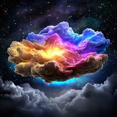 Wall Mural - Multicolored Nebula Cloud in Dark Night Sky