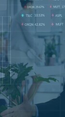 Poster - Animation of financial data processing over business people working in office