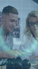 Poster - Animation of financial data processing over caucasian business people in office