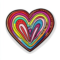 Poster - A vibrant heart design featuring colorful stripes and whimsical patterns. This cheerful illustration captures joy and love through its artistic flair and lively colors.