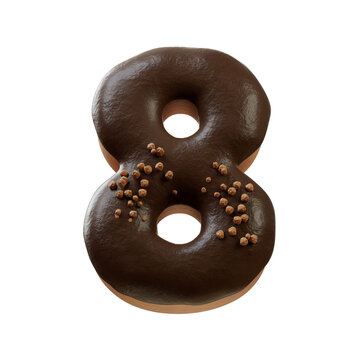 3D Font.Chocolate Biscuit Donut Font Concept. Isometric Alphabet. Numbers And Letters. 3d rendering isolated on white background