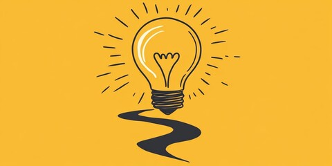 Poster - A vibrant yellow background featuring a light bulb illustration represents creativity and bright ideas, ideal for inspiration and innovation themes.