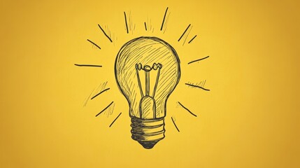 Poster - A charming hand-drawn light bulb sketch with a vibrant yellow background. This illustration symbolizes ideas, creativity, and innovation in a playful style.