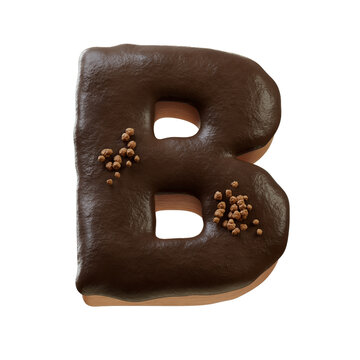 3D Font.Chocolate Biscuit Donut Font Concept. Isometric Alphabet. Numbers And Letters. 3d rendering isolated on white background