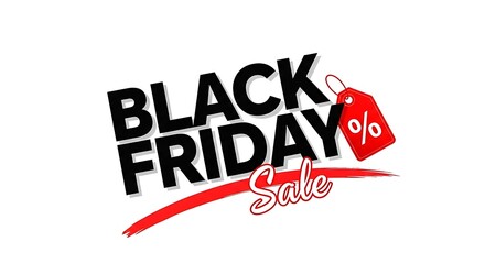 Poster - Black Friday Sale text with red tag and percentage symbol and red brush stroke typography