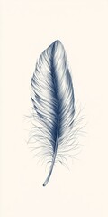 Poster - Detailed Blue Feather Illustration on Light Background