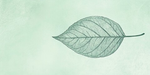 Poster - A delicate outline of a single leaf with a soft green background, perfect for designs focused on nature, tranquility, and organic beauty.