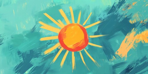 Poster - This vibrant illustration features a bright sun with rays radiating over an abstract turquoise background, evoking feelings of warmth and positivity.