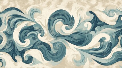 Poster - Blue and white striped design of waves
