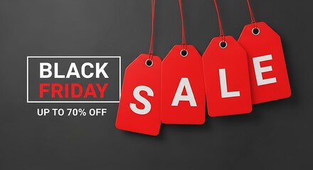 Poster - Red sale tags with Black Friday text and 70 percent off offer image