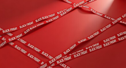 Poster - Red ribbons with white text Black Friday crisscrossed on a red background image