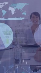 Poster - Animation of infographic interface moving over caucasian business partners shaking hands in meeting