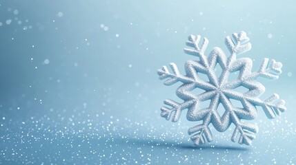 Wall Mural - A beautifully crafted snowflake stands out against a soft blue background, evoking the magic of winter. Ideal for festive themes and seasonal projects.