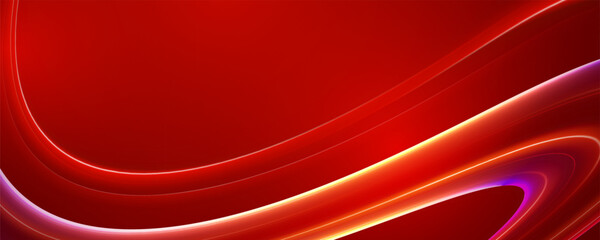 Poster - Red glowing abstract waves on a red background