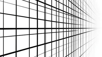 Poster - Abstract Linear Background with Black Grid Lines on White Canvas