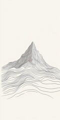 Poster - This minimalist mountain illustration features a unique peak with wavy lines, creating a modern and serene atmosphere for any creative project.