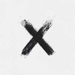Poster - Grunge brushstroke in the shape of a cross mark on a white background. The black paint creates a striking contrast, making it a strong visual statement for various designs.