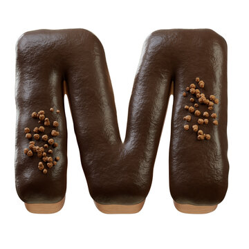 3D Font.Chocolate Biscuit Donut Font Concept. Isometric Alphabet. Numbers And Letters. 3d rendering isolated on white background
