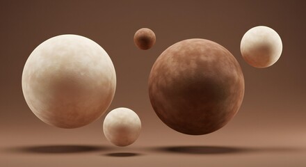 Poster - Floating spheres of varying sizes and brown tones on a monochrome brown background