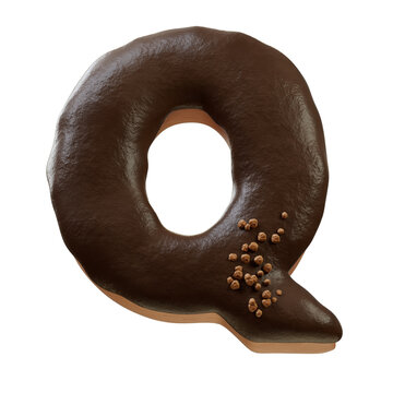 3D Font.Chocolate Biscuit Donut Font Concept. Isometric Alphabet. Numbers And Letters. 3d rendering isolated on white background