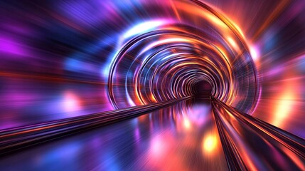 Poster - Dynamic Portal of Flowing Lights and Colors, Abstract Cosmic Tunnel of Vibrant Light Reflections
