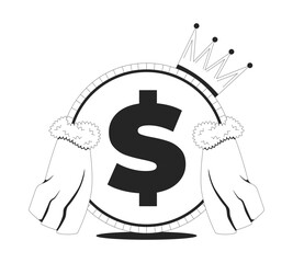 Fototapete - Main currency line onboarding ui illustration. Royal dollar coin with cape and crown. Money power, leadership royalty. Financial king outline 2D concept isolated. Ink linear metaphor vector art
