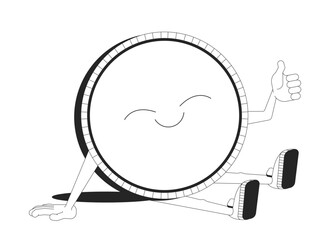 Fototapete - Payment successful line onboarding ui illustration. Happy coin character giving thumb up. Positive finance confirm. Cute money mascot outline 2D concept isolated. Ink linear metaphor vector art