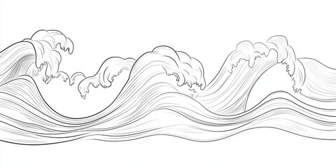 Poster - This captivating line art showcases fluid ocean waves in a minimalist black and white design. Perfect for backgrounds, this artwork radiates tranquility and harmony.