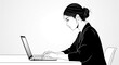 © Inspire Shots Hub - Line art illustration of woman working on laptop, profile view, simple style, representing focus, productivity, and modern work