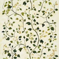 Wall Mural - leafy green patterned wallpaper with a white background