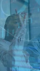 Poster - Analyzing data trends animation over diverse business team in meeting