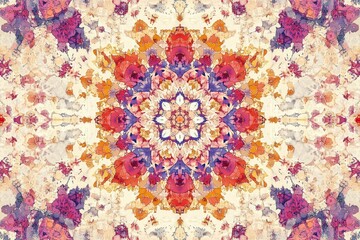 Poster - Colorful flowery design with a large flower in the center. The design is abstract and has a lot of detail