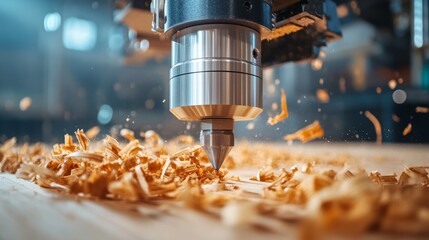 Poster - High Speed CNC Machine Carving Wood Details, Advanced Cutting Technology for Furniture Design