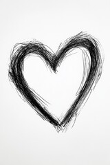 Poster - This artwork features a hand-drawn abstract black heart outline on a clean white background, evoking feelings of love and creativity through its minimalist design.