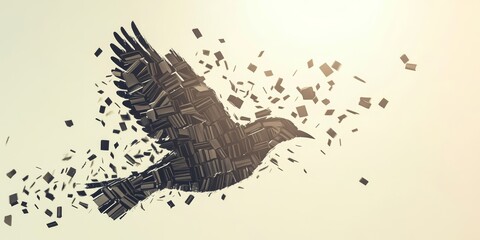 Poster - This artistic representation illustrates a bird composed of books, symbolizing freedom and the transformative power of knowledge in a creative flight.