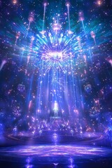 Poster - A stunning abstract display of vibrant lights and cosmic elements. This enchanting digital artwork showcases luminous rays and shimmering colors, creating a surreal atmosphere.