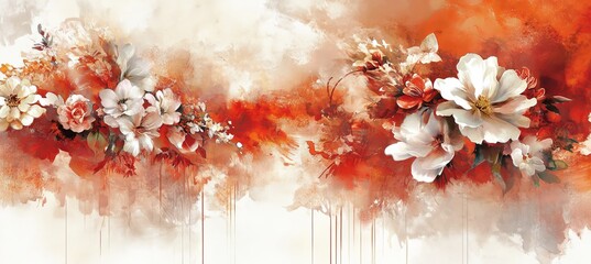 Poster - Beautiful Watercolor Floral Arrangement with Soft Peach Hues and Elegant Romantic Blooms Design.