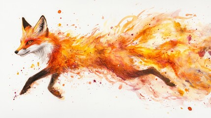 Canvas Print - a fox is running through a fire, with its tail trailing behind it. concept of danger and excitement,
