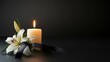 © sirirat - Black funeral background with candle and white lilies, minimal condolence design