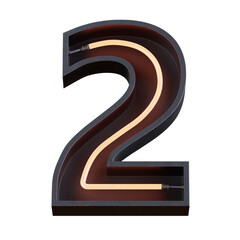 Fototapete - Bright Neon Font with fluorescent tubes.Metallic futuristic  cyberpunk Alphabet. 3d Rendering Isolated on black Background.