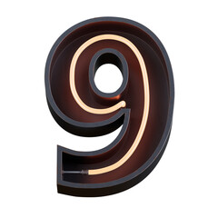 Fototapete - Bright Neon Font with fluorescent tubes.Metallic futuristic  cyberpunk Alphabet. 3d Rendering Isolated on black Background.