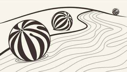 Leinwandbilder - Abstract striped balls landscape vector art illustration for graphic design and creative projects design element