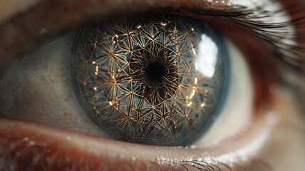 Poster - Biometric technology showcasing intricate patterns in a human eye during a close-up examination