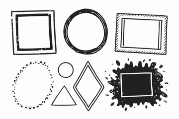 Poster - Hand drawn geometric shapes including squares circles triangles and a diamond with a splash frame design